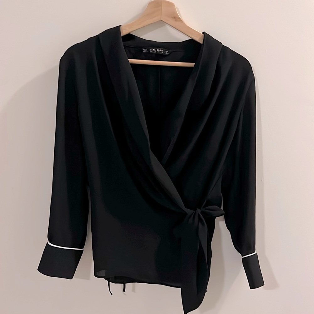 Zara Black Wrapped Blouse Size Small